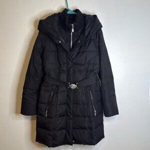 APT.9 Women’s Black Puffer Coat with Hood & Belt – Size M